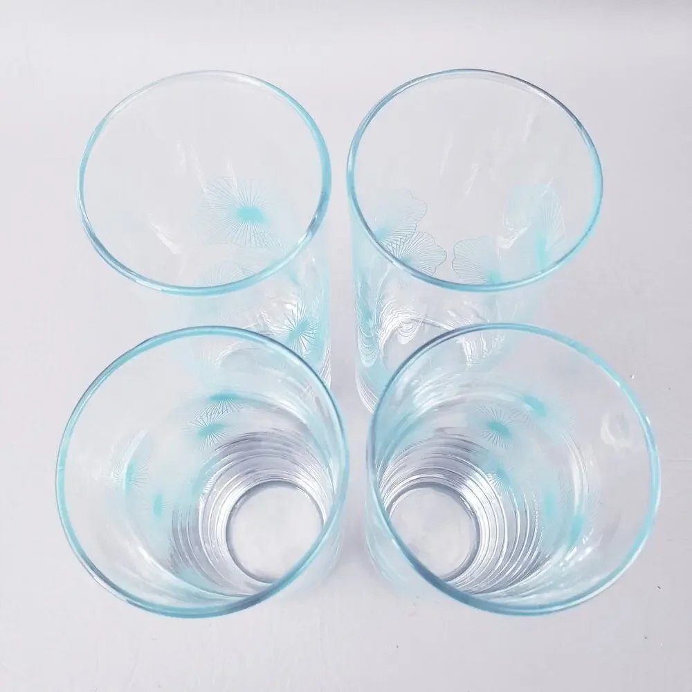Vintage 1970 IKEA Atomic Sunburst Blue Aqua MCM Tom Collins Highball Set Of 4